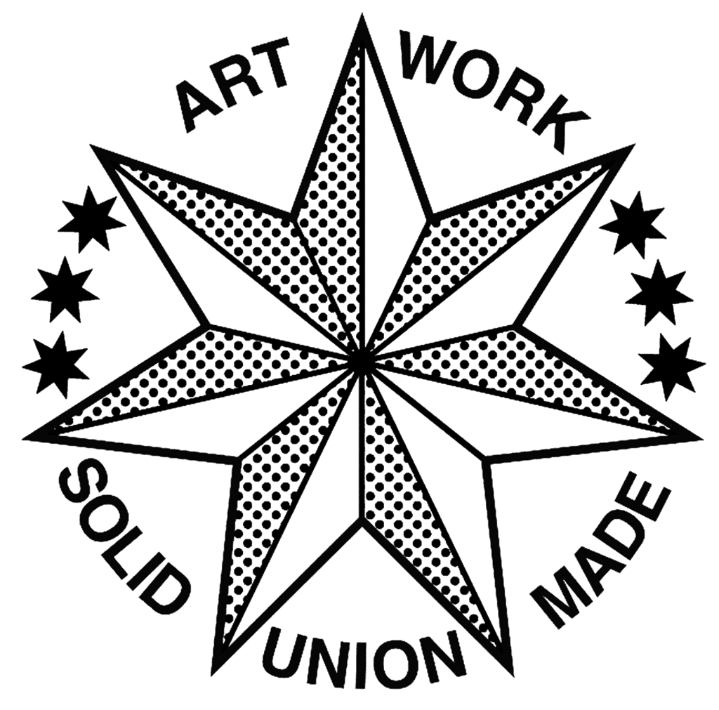 star illustration, text: art work solid union made